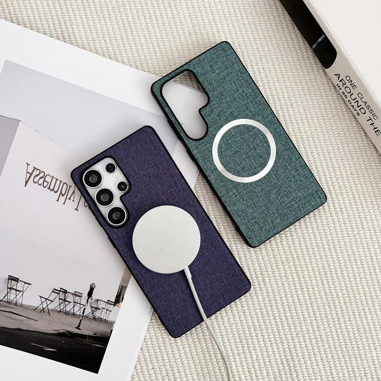 For Samsung Galaxy S25 Ultra 5G Magsafe Magnetic Ring Cloth Texture Phone Case(Green) - Galaxy S25 Ultra 5G Cases by PMC TechLife | Online Shopping South Africa | PMC TechLife | Buy Now Pay Later Mobicred