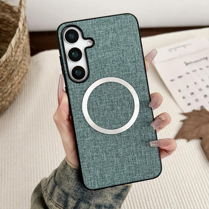 For Samsung Galaxy S25+ 5G Magsafe Magnetic Ring Cloth Texture Phone Case(Green) - Galaxy S25+ 5G Cases by PMC Jewellery | Online Shopping South Africa | PMC Jewellery | Buy Now Pay Later Mobicred