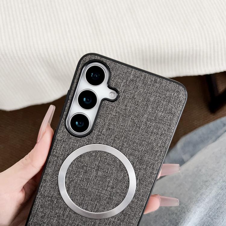 For Samsung Galaxy S25+ 5G Magsafe Magnetic Ring Cloth Texture Phone Case(Grey) - Galaxy S25+ 5G Cases by PMC Jewellery | Online Shopping South Africa | PMC Jewellery | Buy Now Pay Later Mobicred