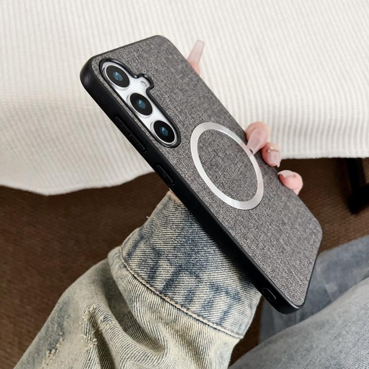 For Samsung Galaxy S25+ 5G Magsafe Magnetic Ring Cloth Texture Phone Case(Grey) - Galaxy S25+ 5G Cases by PMC TechLife | Online Shopping South Africa | PMC TechLife | Buy Now Pay Later Mobicred