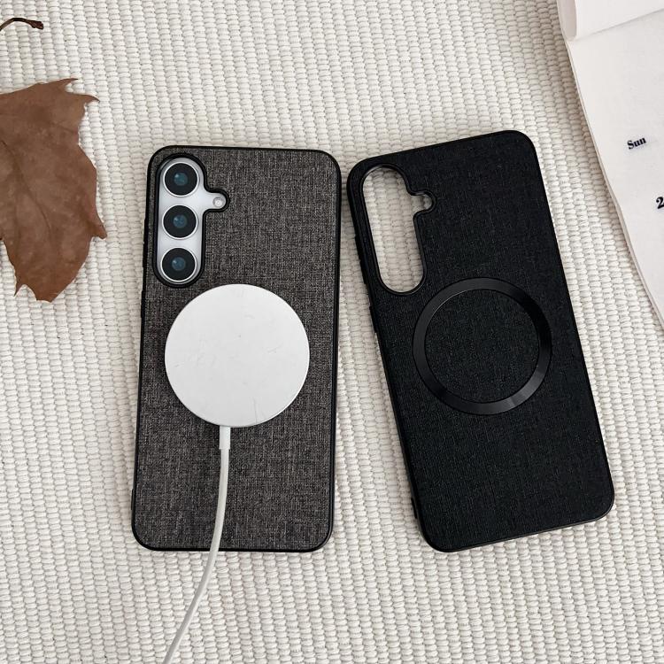 For Samsung Galaxy S25 5G Magsafe Magnetic Ring Cloth Texture Phone Case(Black) - Galaxy S25 5G Cases by PMC TechLife | Online Shopping South Africa | PMC TechLife | Buy Now Pay Later Mobicred