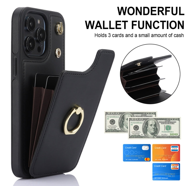 For iPhone 14 YM005 Skin Feel Card Bag Phone Case with Long Lanyard(Black) - iPhone 14 Cases by PMC TechLife | Online Shopping South Africa | PMC TechLife