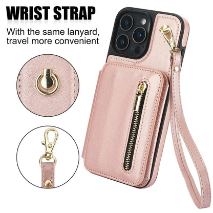 For iPhone 16 Pro Max YM006 Skin Feel Zipper Card Bag Phone Case with Dual Lanyard(Rose Gold) - iPhone 16 Pro Max Cases by PMC Jewellery | Online Shopping South Africa | PMC Jewellery | Buy Now Pay Later Mobicred