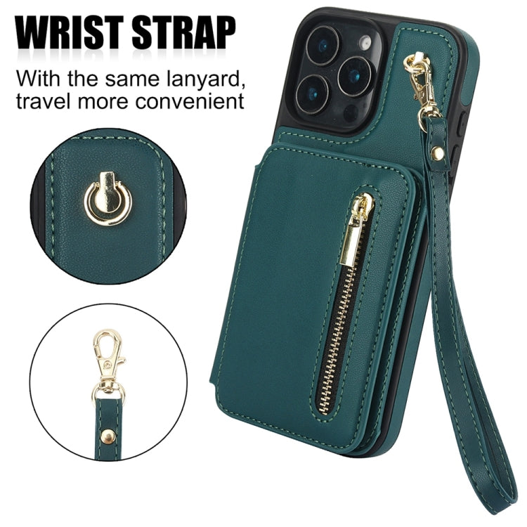 For iPhone 16 Pro Max YM006 Skin Feel Zipper Card Bag Phone Case with Dual Lanyard(Green) - iPhone 16 Pro Max Cases by PMC Jewellery | Online Shopping South Africa | PMC Jewellery | Buy Now Pay Later Mobicred