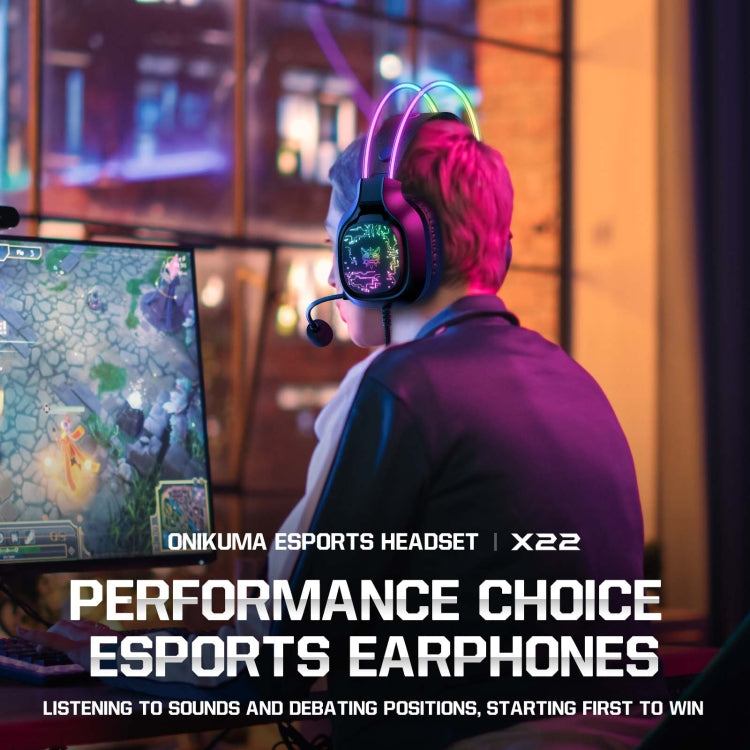 ONIKUMA X22 USB + 3.5mm Colorful Light Wired Gaming Headset with Mic, Cable length: 1.8m(Black) - free shipping - PMC Jewellery - Order now!