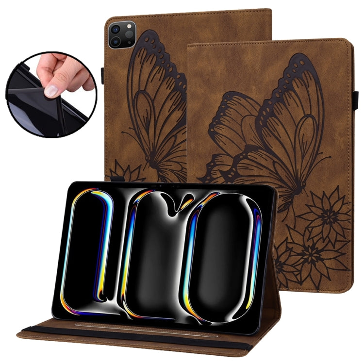 For iPad Pro 13 2024 Big Butterfly Embossed Leather Tablet Case(Brown) - iPad Pro 13 2024 Cases by PMC TechLife | Online Shopping South Africa | PMC TechLife | Buy Now Pay Later Mobicred