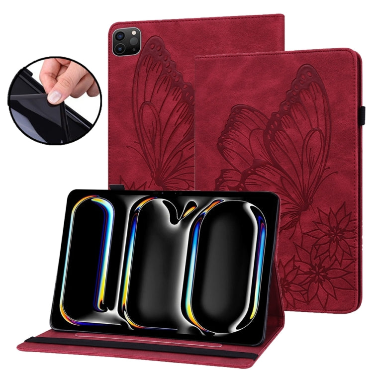 For iPad Pro 13 2024 Big Butterfly Embossed Leather Tablet Case(Red) - iPad Pro 13 2024 Cases by PMC TechLife | Online Shopping South Africa | PMC TechLife | Buy Now Pay Later Mobicred