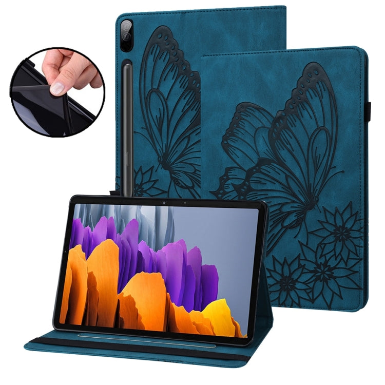 For Samsung Galaxy Tab S9 FE+ / S9+ / S8+ Big Butterfly Embossed Leather Tablet Case(Blue) - Galaxy Tab S9+ Cases by PMC Jewellery | Online Shopping South Africa | PMC Jewellery | Buy Now Pay Later Mobicred