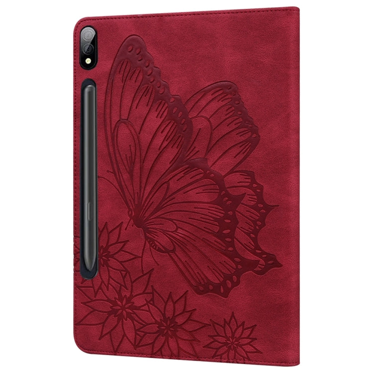 For Samsung Galaxy Tab S9 Ultra / S8 Ultra Big Butterfly Embossed Leather Tablet Case(Red) - Galaxy Tab S9 Ultra Cases by PMC Jewellery | Online Shopping South Africa | PMC Jewellery | Buy Now Pay Later Mobicred