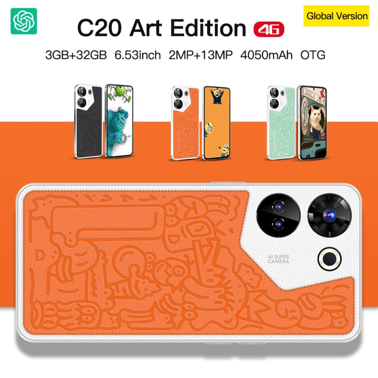 C20 Art Edition, 3GB+32GB, 6.53 inch Face Identification Android 8.1 MTK6753 Octa Core , Network: 4G, Dual SIM(Black) -  by PMC TechLife | Online Shopping South Africa | PMC TechLife