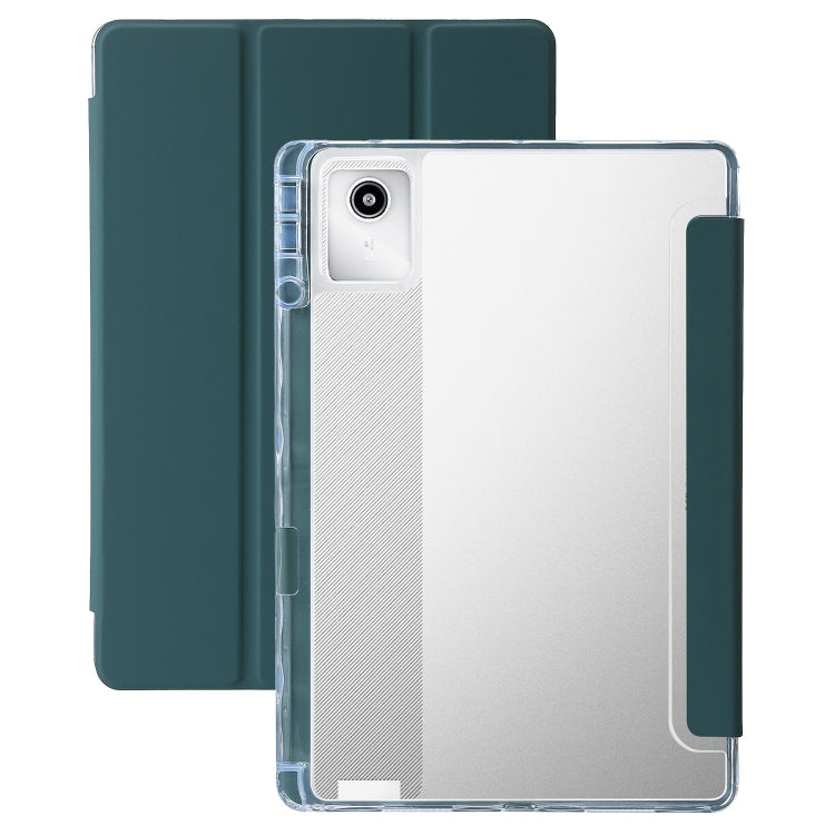 For Lenovo Tab M11 /Xiaoxin Pad 11 2024 Clear Acrylic 3-Fold Leather Tablet Case(Deep Green) - Lenovo by PMC TechLife | Online Shopping South Africa | PMC TechLife | Buy Now Pay Later Mobicred