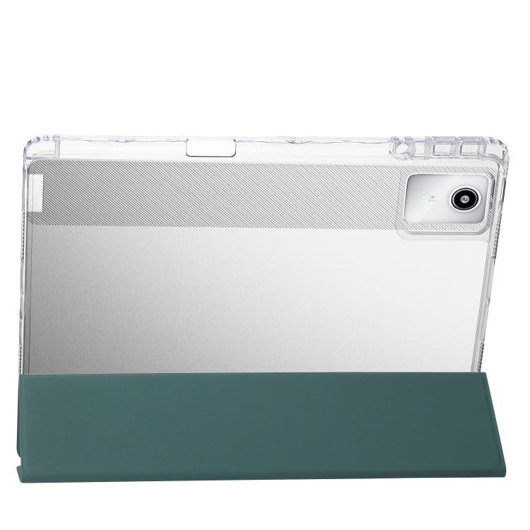 For Lenovo Tab M11 /Xiaoxin Pad 11 2024 Clear Acrylic 3-Fold Leather Tablet Case(Deep Green) - Lenovo by PMC TechLife | Online Shopping South Africa | PMC TechLife | Buy Now Pay Later Mobicred