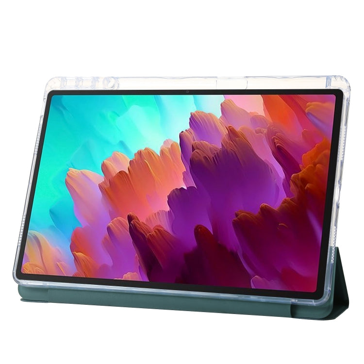 For Lenovo Tab M11 /Xiaoxin Pad 11 2024 Clear Acrylic 3-Fold Leather Tablet Case(Deep Green) - Lenovo by PMC TechLife | Online Shopping South Africa | PMC TechLife | Buy Now Pay Later Mobicred