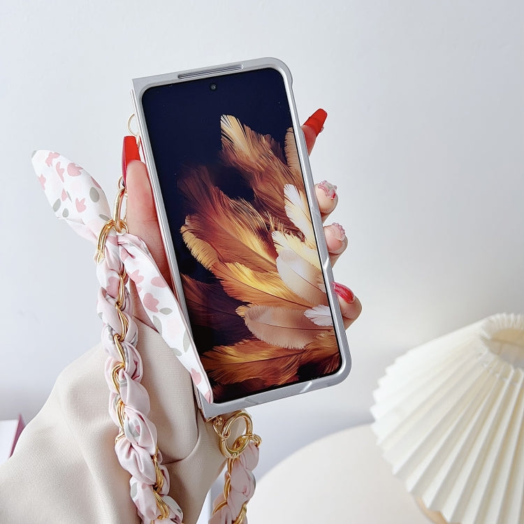 For OPPO Find N3 Pearlescent Paint Painted PC Phone Case with DIY Scarf Bracelet(Sketch Flower) - Find N3 Cases by PMC Jewellery | Online Shopping South Africa | PMC Jewellery