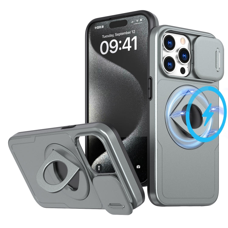 For iPhone 15 Pro Camshield MagSafe Ring Holder Armor Phone Case(Titanium Grey) - More iPhone Cases by PMC TechLife | Online Shopping South Africa | PMC TechLife