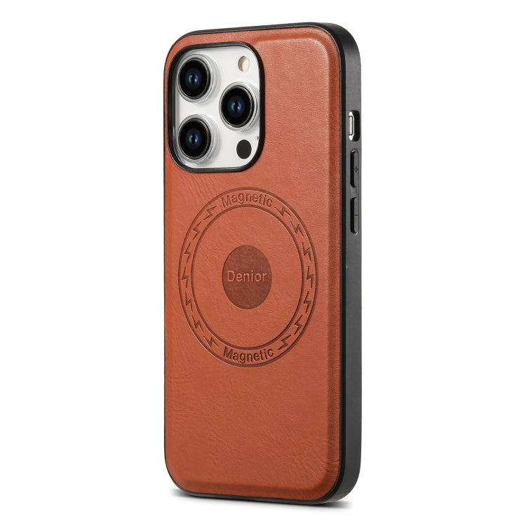 For iPhone 15 Pro Max Denior Cowhide Texture Leather MagSafe Phone Case(Brown) - iPhone 15 Pro Max Cases by Denior | Online Shopping South Africa | PMC Jewellery | Buy Now Pay Later Mobicred