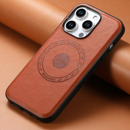 For iPhone 15 Plus Denior Cowhide Texture Leather MagSafe Phone Case(Brown) - iPhone 15 Plus Cases by Denior | Online Shopping South Africa | PMC Jewellery