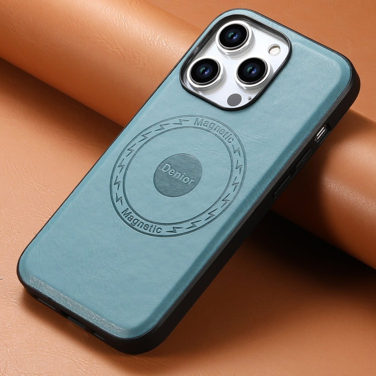 For iPhone 14 Pro Max Denior Cowhide Texture Leather MagSafe Phone Case(Blue) - iPhone 14 Pro Max Cases by Denior | Online Shopping South Africa | PMC TechLife