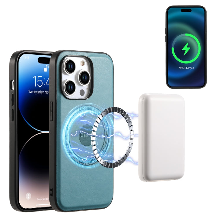 For iPhone 14 Pro Max Denior Cowhide Texture Leather MagSafe Phone Case(Blue) - iPhone 14 Pro Max Cases by Denior | Online Shopping South Africa | PMC Jewellery