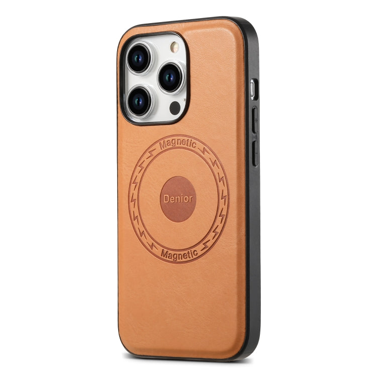 For iPhone 13 Pro Denior Cowhide Texture Leather MagSafe Phone Case(Khaki) - iPhone 13 Pro Cases by Denior | Online Shopping South Africa | PMC Jewellery
