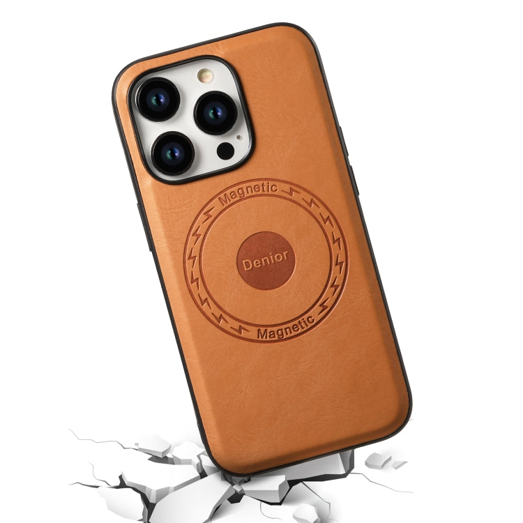 For iPhone 13 Pro Denior Cowhide Texture Leather MagSafe Phone Case(Khaki) - free shipping - PMC TechLife - Order now!