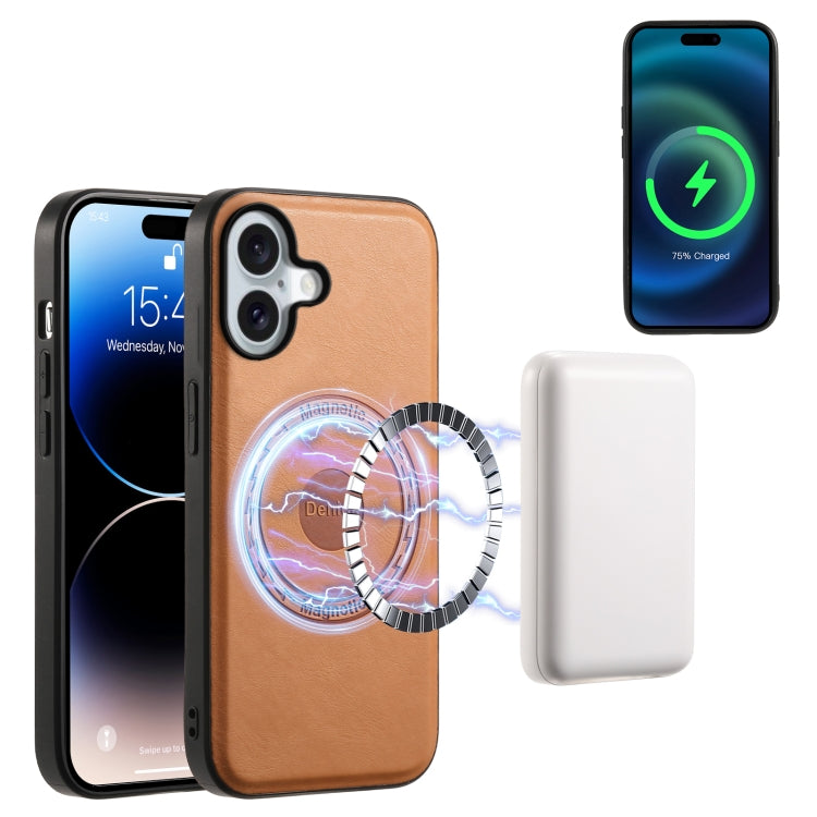 For iPhone 16 Denior Cowhide Texture Leather MagSafe Phone Case(Khaki) - free shipping - PMC TechLife - Order now!