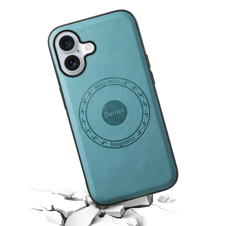 For iPhone 16 Plus Denior Cowhide Texture Leather MagSafe Phone Case(Blue) - iPhone 16 Plus Cases by Denior | Online Shopping South Africa | PMC Jewellery | Buy Now Pay Later Mobicred