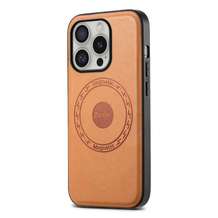 For iPhone 16 Pro Max Denior Cowhide Texture Leather MagSafe Phone Case(Khaki) - iPhone 16 Pro Max Cases by Denior | Online Shopping South Africa | PMC Jewellery | Buy Now Pay Later Mobicred