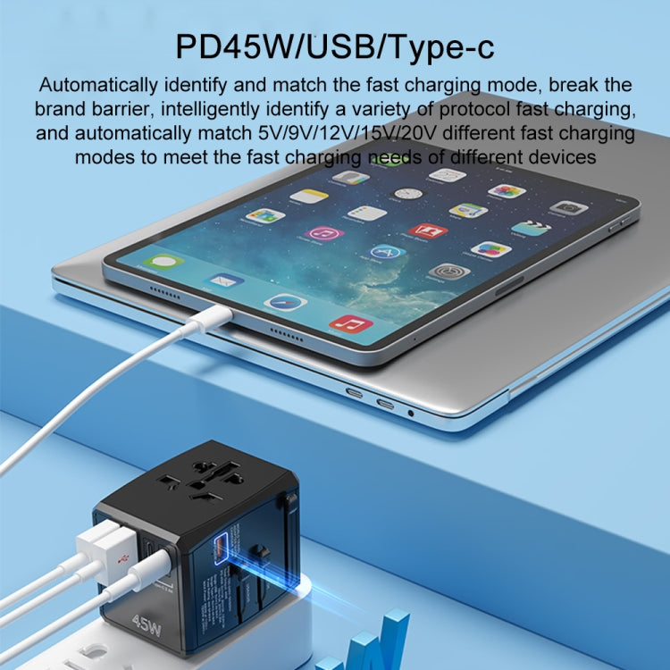 HHT905 PD 45W Dual USB+Dual Type-C Interface Multi-function Universal Travel Conversion Plug(Black) - USB Charger by PMC TechLife | Online Shopping South Africa | PMC TechLife | Buy Now Pay Later Mobicred