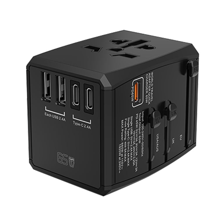 HHT905 PD 65W Dual USB+Dual Type-C Interface Multi-function Universal Travel Conversion Plug(Black) - USB Charger by PMC TechLife | Online Shopping South Africa | PMC TechLife