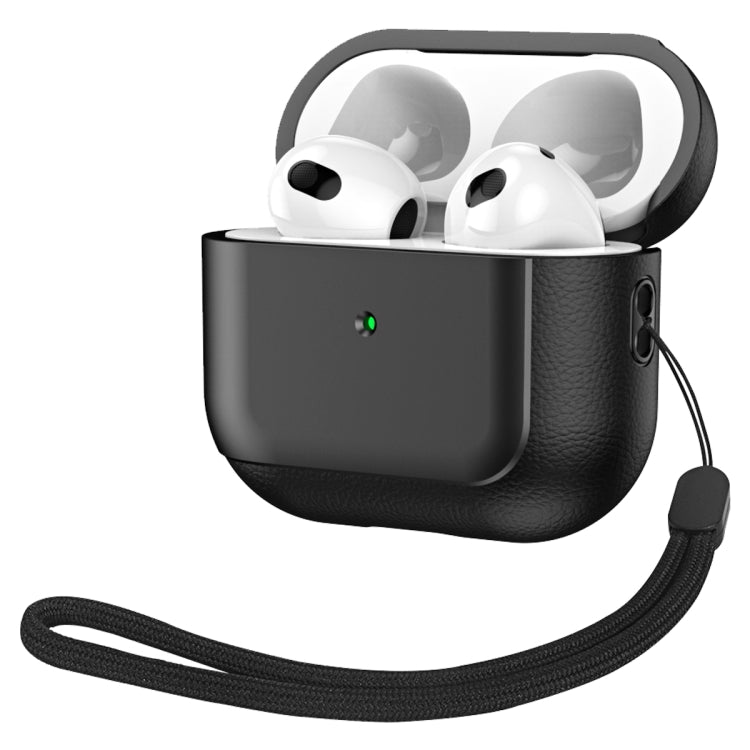 For AirPods 3 Electroplated Leather Texture Wireless Earphones Protective Case(Black) - For AirPods 3 by PMC Jewellery | Online Shopping South Africa | PMC Jewellery | Buy Now Pay Later Mobicred
