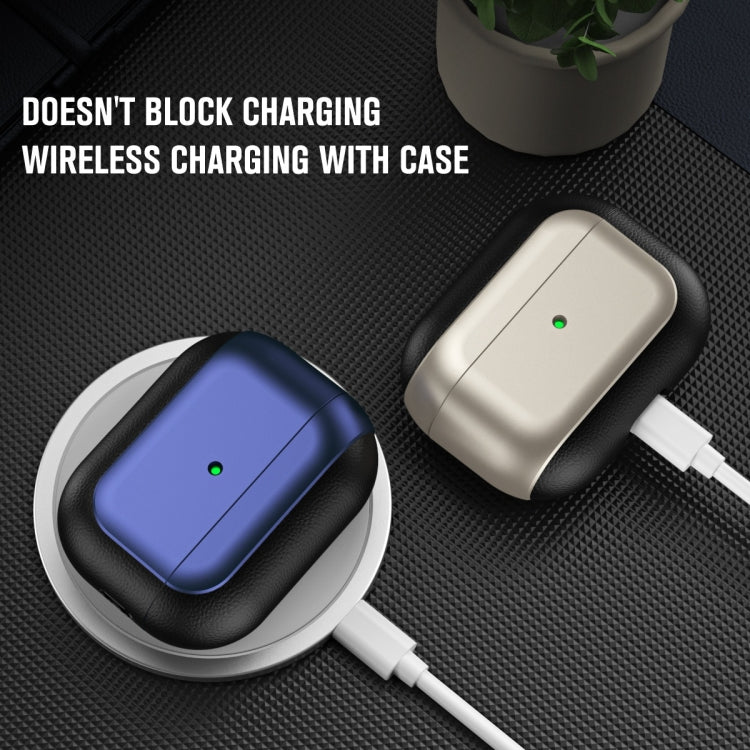 For AirPods 3 Electroplated Leather Texture Wireless Earphones Protective Case(Navy Blue) - For AirPods 3 by PMC Jewellery | Online Shopping South Africa | PMC Jewellery | Buy Now Pay Later Mobicred