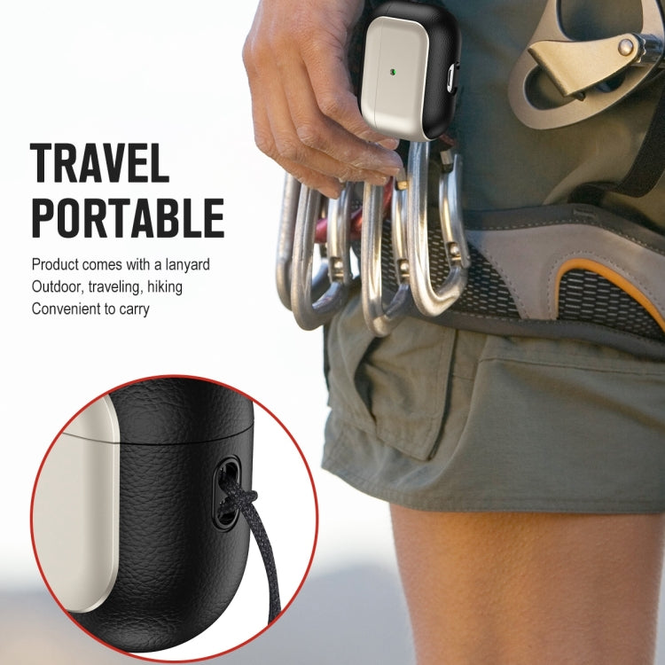 For AirPods Pro 2 Electroplated Leather Texture Wireless Earphones Protective Case(Titanium Grey) - For AirPods Pro 2 by PMC Jewellery | Online Shopping South Africa | PMC Jewellery | Buy Now Pay Later Mobicred