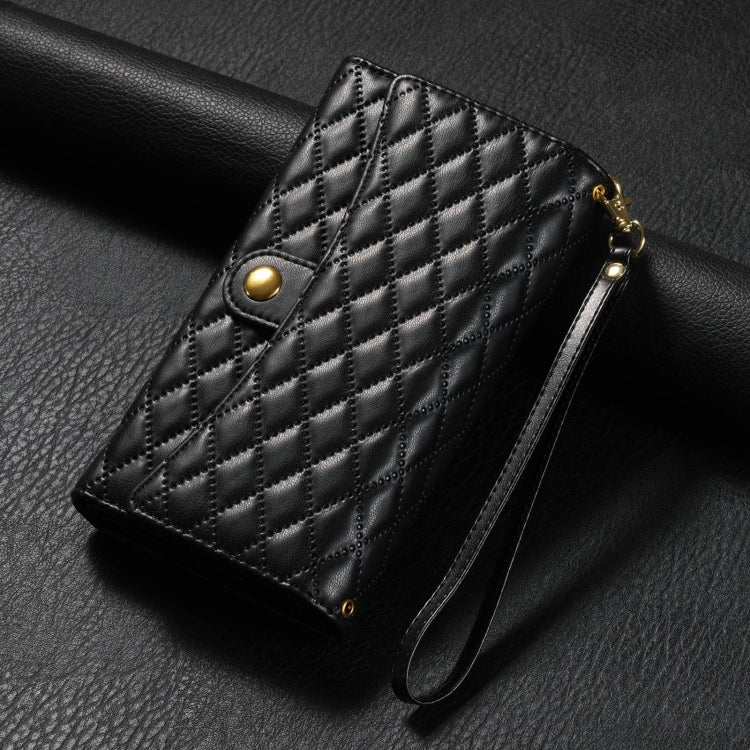 For Google Pixel 8 Pro Zipper Multi-Card Wallet Rhombic Leather Phone Case(Black) - Google Cases by PMC TechLife | Online Shopping South Africa | PMC TechLife | Buy Now Pay Later Mobicred