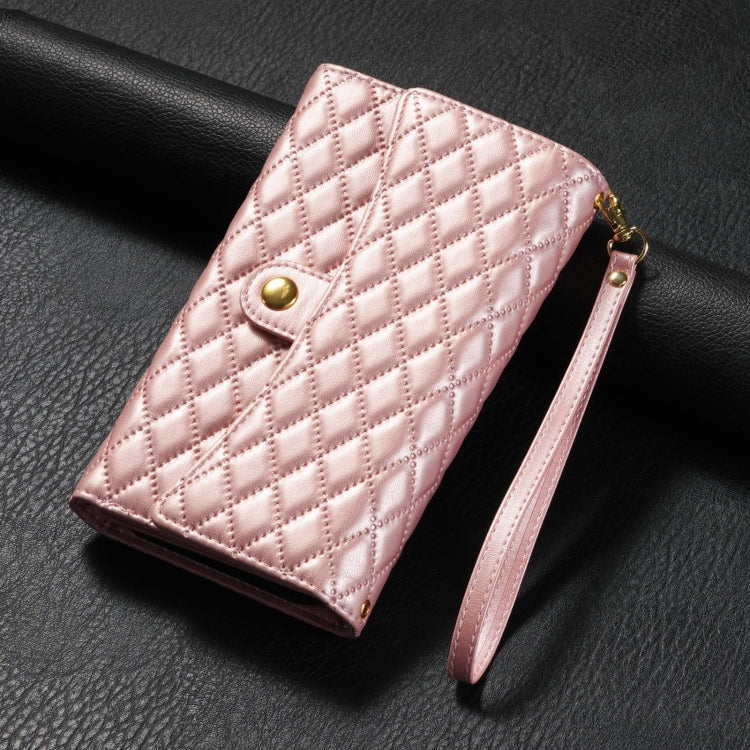 For Google Pixel 8 Pro Zipper Multi-Card Wallet Rhombic Leather Phone Case(Rose Gold) - Google Cases by PMC TechLife | Online Shopping South Africa | PMC TechLife | Buy Now Pay Later Mobicred