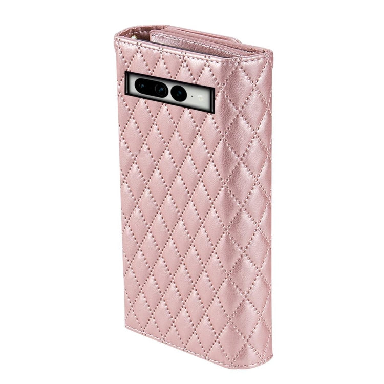 For Google Pixel 8 Pro Zipper Multi-Card Wallet Rhombic Leather Phone Case(Rose Gold) - Google Cases by PMC TechLife | Online Shopping South Africa | PMC TechLife | Buy Now Pay Later Mobicred
