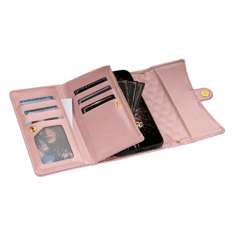 For Google Pixel 8 Pro Zipper Multi-Card Wallet Rhombic Leather Phone Case(Rose Gold) - Google Cases by PMC TechLife | Online Shopping South Africa | PMC TechLife | Buy Now Pay Later Mobicred