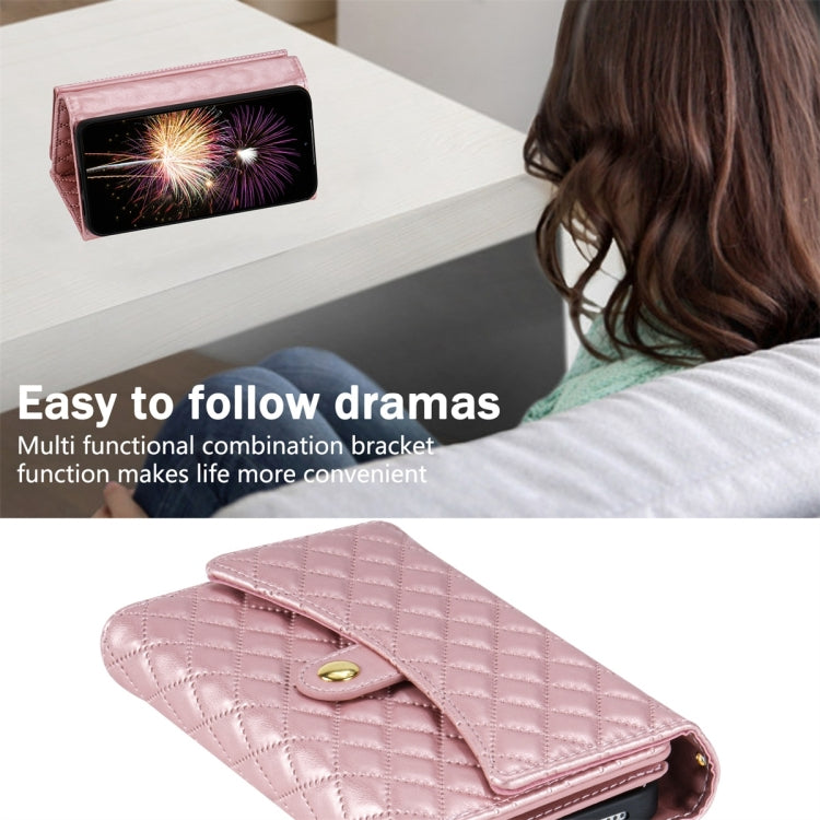 For Google Pixel 8 Pro Zipper Multi-Card Wallet Rhombic Leather Phone Case(Rose Gold) - Google Cases by PMC TechLife | Online Shopping South Africa | PMC TechLife | Buy Now Pay Later Mobicred