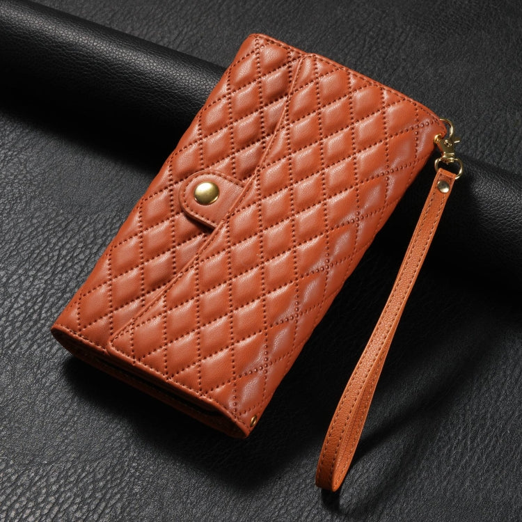 For Google Pixel 8 Zipper Multi-Card Wallet Rhombic Leather Phone Case(Brown) - Google Cases by PMC TechLife | Online Shopping South Africa | PMC TechLife | Buy Now Pay Later Mobicred