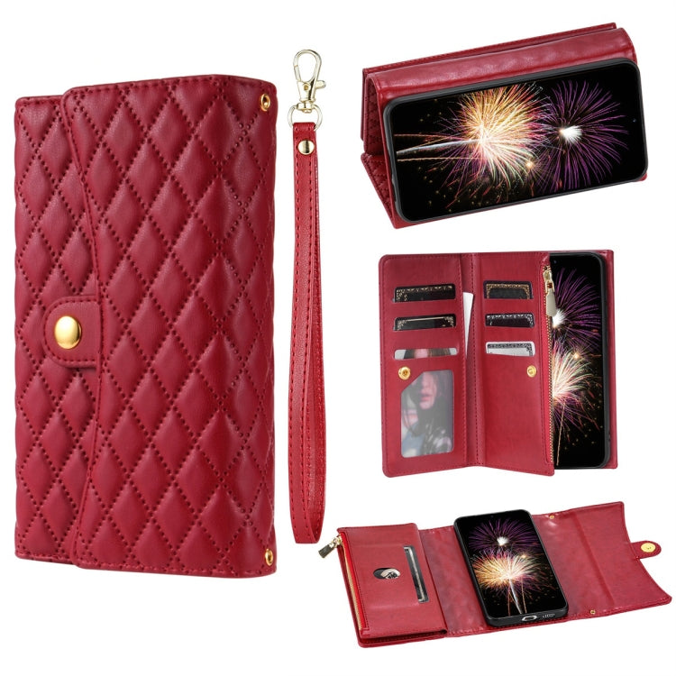 For Google Pixel 7 Zipper Multi-Card Wallet Rhombic Leather Phone Case(Red) - free shipping - PMC TechLife - Order now!