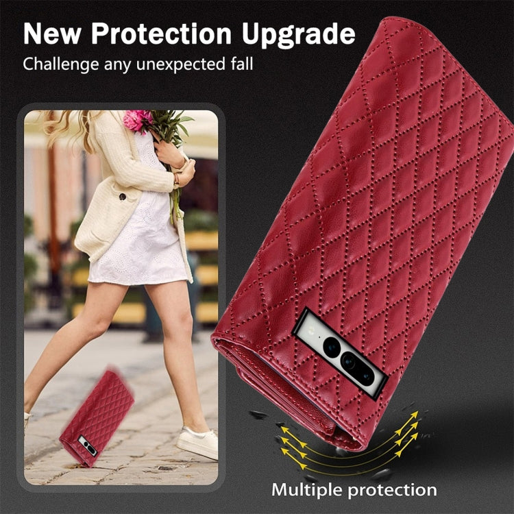 For Google Pixel 7 Zipper Multi-Card Wallet Rhombic Leather Phone Case(Red) - free shipping - PMC TechLife - Order now!