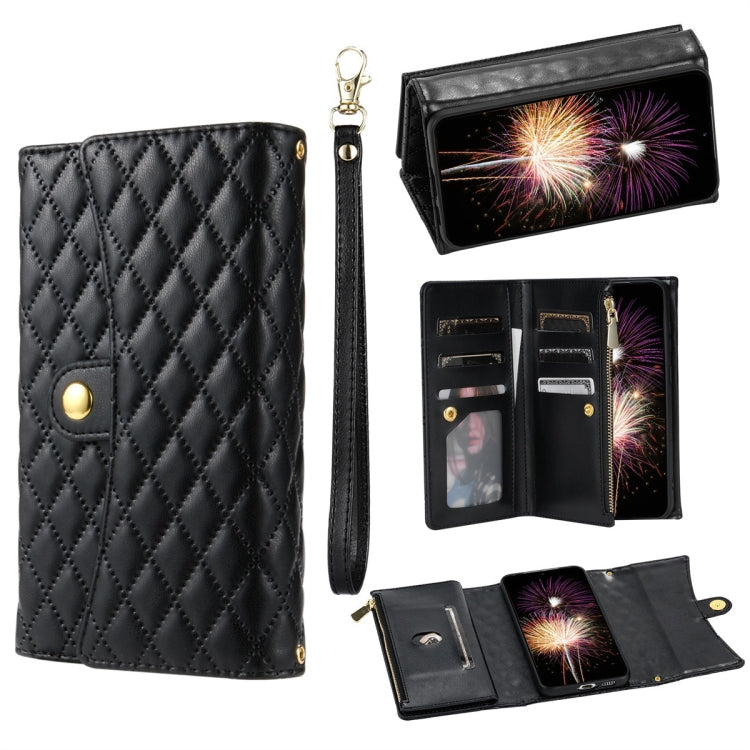For Google Pixel 7 Pro Zipper Multi-Card Wallet Rhombic Leather Phone Case(Black) - Google Cases by PMC TechLife | Online Shopping South Africa | PMC TechLife | Buy Now Pay Later Mobicred