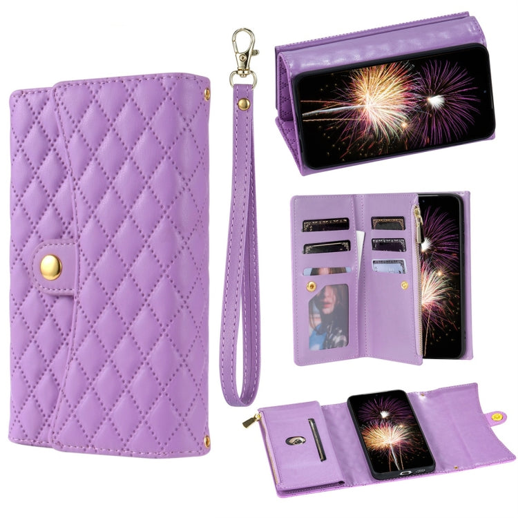 For Google Pixel 7 Pro Zipper Multi-Card Wallet Rhombic Leather Phone Case(Purple) - Google Cases by PMC TechLife | Online Shopping South Africa | PMC TechLife | Buy Now Pay Later Mobicred