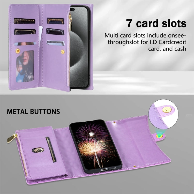 For Google Pixel 7 Pro Zipper Multi-Card Wallet Rhombic Leather Phone Case(Purple) - Google Cases by PMC TechLife | Online Shopping South Africa | PMC TechLife | Buy Now Pay Later Mobicred