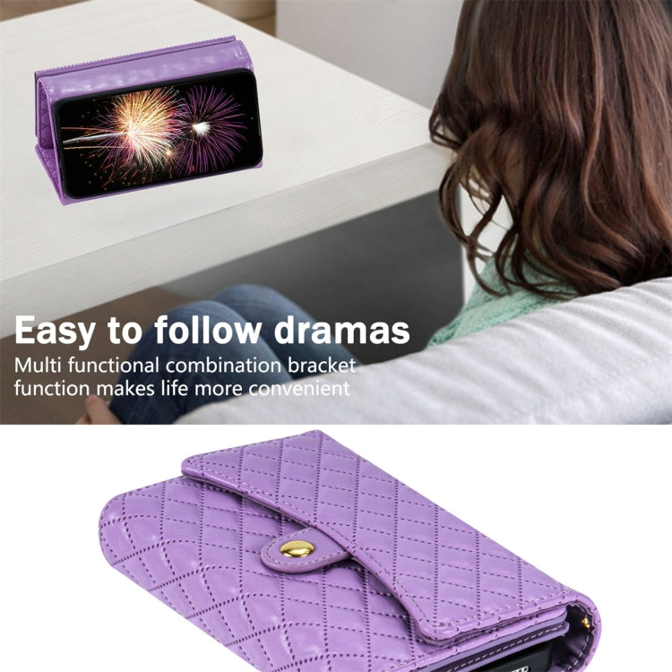For Google Pixel 7 Pro Zipper Multi-Card Wallet Rhombic Leather Phone Case(Purple) - Google Cases by PMC TechLife | Online Shopping South Africa | PMC TechLife | Buy Now Pay Later Mobicred