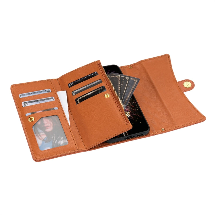 For Google Pixel 7 Pro Zipper Multi-Card Wallet Rhombic Leather Phone Case(Brown) - Google Cases by PMC TechLife | Online Shopping South Africa | PMC TechLife | Buy Now Pay Later Mobicred