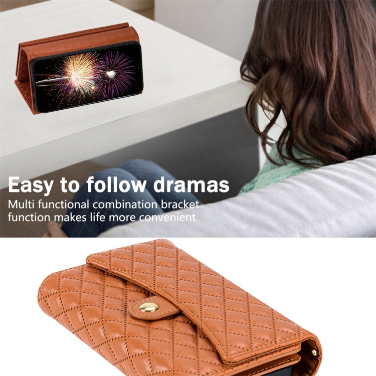 For Google Pixel 7 Pro Zipper Multi-Card Wallet Rhombic Leather Phone Case(Brown) - Google Cases by PMC TechLife | Online Shopping South Africa | PMC TechLife | Buy Now Pay Later Mobicred