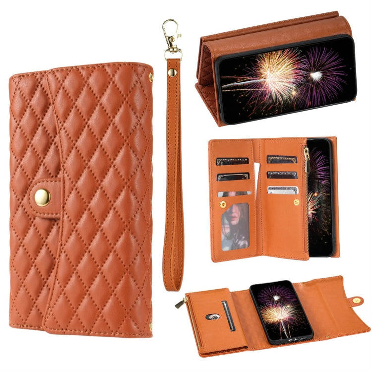 For Google Pixel 7a Zipper Multi-Card Wallet Rhombic Leather Phone Case(Brown) - free shipping - PMC TechLife - Order now!