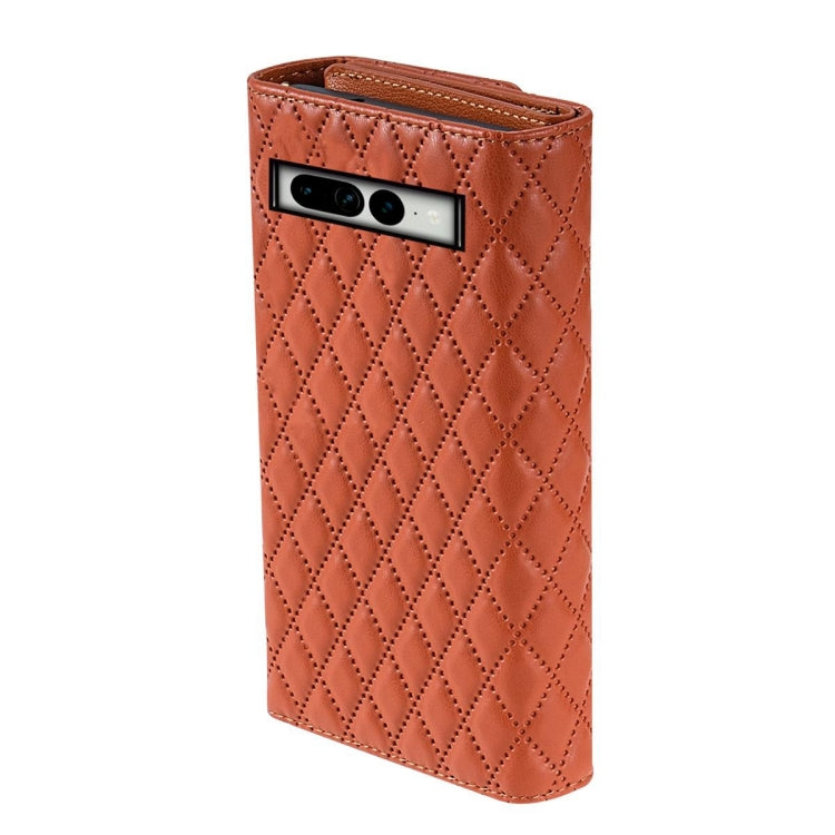 For Google Pixel 7a Zipper Multi-Card Wallet Rhombic Leather Phone Case(Brown) - free shipping - PMC TechLife - Order now!