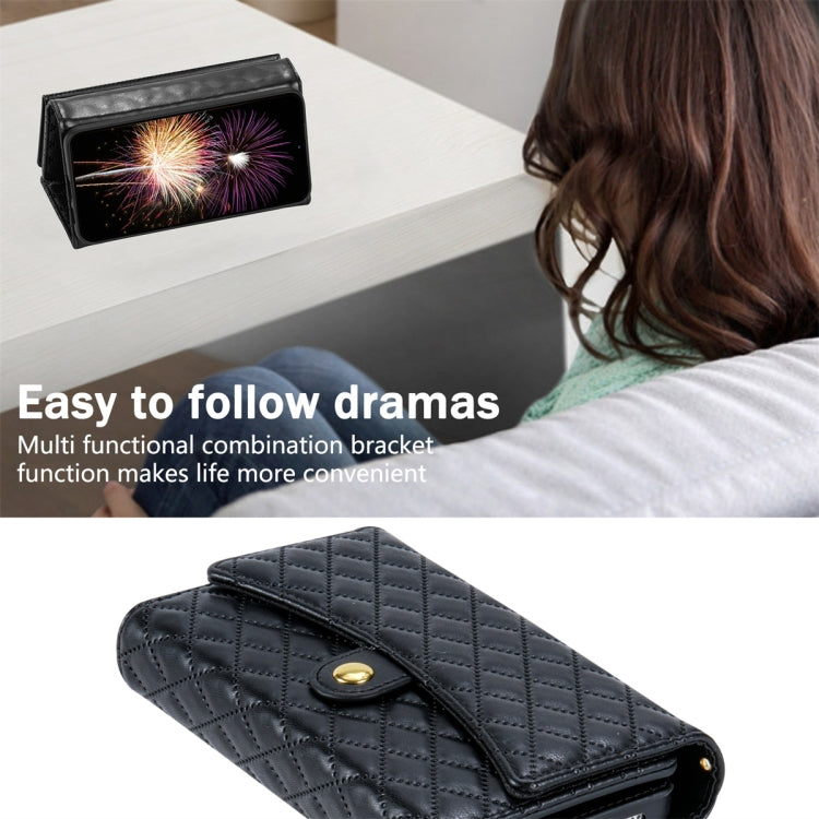 For Google Pixel 6a Zipper Multi-Card Wallet Rhombic Leather Phone Case(Black) - Google Cases by PMC TechLife | Online Shopping South Africa | PMC TechLife | Buy Now Pay Later Mobicred